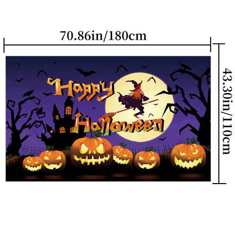 Halloween Background Cloth Polyester Horror Party Poster Haunted House Pumpkin Ghost Witch Festive Banner Indoor Wall Decor