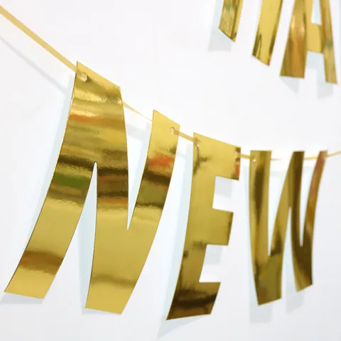 Banner Happy New Year De Papel Espejo Dorado Metálico Para Decoración De Fiesta De Nochevieja Letras Guirnalda Colgante Festiva