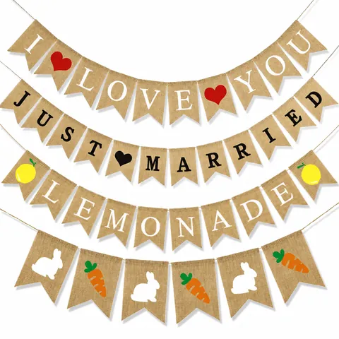 Rustic Burlap Banner Vintage Party Bunting For Wedding Birthday Easter Thanksgiving Baby Shower Welcome Home Garland