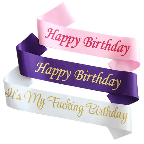 Écharpe d'Anniversaire en Satin pour Femmes Impression de Lettres Happy Birthday Décoration de Fête Élégante Accessoire d'Événement