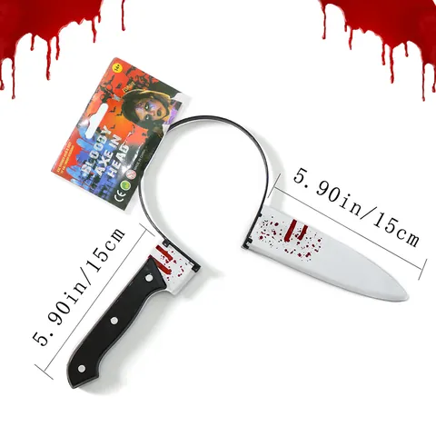 Halloween Bloody Knife Headband Knife Through Head Horror Masquerade Prank Prop Plastic Realistic Red Silver Black Party Headwear