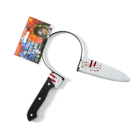 Halloween Bloody Knife Headband Knife Through Head Horror Masquerade Prank Prop Plastic Realistic Red Silver Black Party Headwear