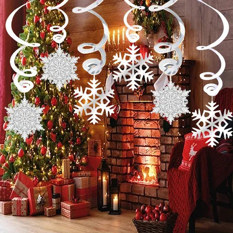 Decorazioni Appese a Spirale con Fiocchi di Neve di Natale Ornamenti in Carta a Vortice in Argento per Festa Invernale Casa Scuola