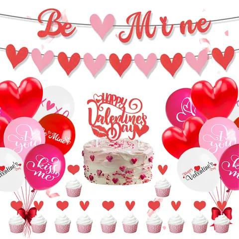 Set di Decorazioni per Festa di San Valentino Banner di Carta Palloncini in Lattice a Cuore Topper per Torte per Matrimonio