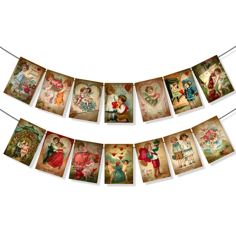 Vintage Victorian Valentine's Day Banner Paper Cupid Angel Heart Garland For Wedding Anniversary Engagement Party Room Decoration