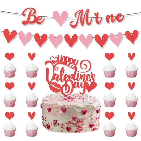 Set di Decorazioni per Festa di San Valentino Banner di Carta Palloncini in Lattice a Cuore Topper per Torte per Matrimonio