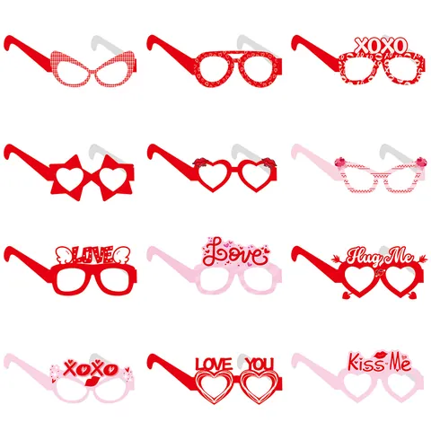Ensemble de Lunettes de Décoration de Fête de la Saint-Valentin en Papier en Forme de Cœur pour Anniversaire de Mariage