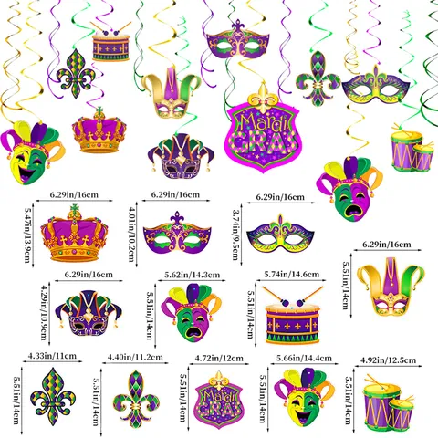 Mardi Gras Party Deko Set Happy Mardi Gras Banner Girlande Hängende Spiralen Masken Krone Karneval Party Zubehör