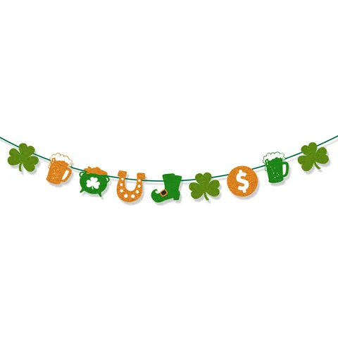 St Patrick's Day Dekoration Banner Glitzer Kleeblatt Goldmünze Bierkrug Girlande Für Irisches Festival Party Zubehör Deko