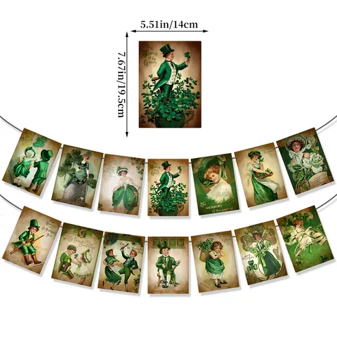 Victorian St. Patrick's Day Paper Banner Vintage Irish Shamrock Bunting Garland For Festival Party Home Decor Wall Hanging
