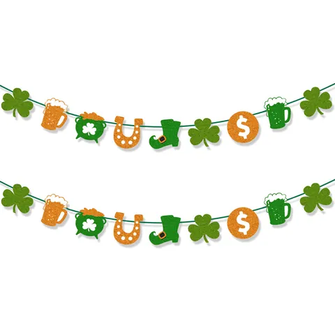 St Patrick's Day Dekoration Banner Glitzer Kleeblatt Goldmünze Bierkrug Girlande Für Irisches Festival Party Zubehör Deko