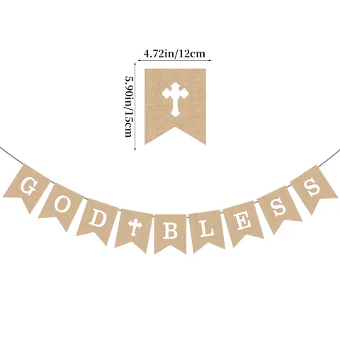 Rustic Burlap God Bless Banner Cross Garland For Baby Shower Baptism Holy Communion Decoration Party Bunting Banner Supplies
