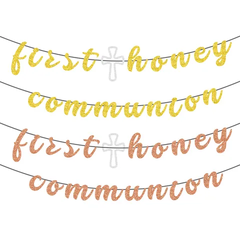 Erstkommunion Glitzer Banner Gold Roségold Kreuz Buchstaben Partydekoration Taufe Event Girlande