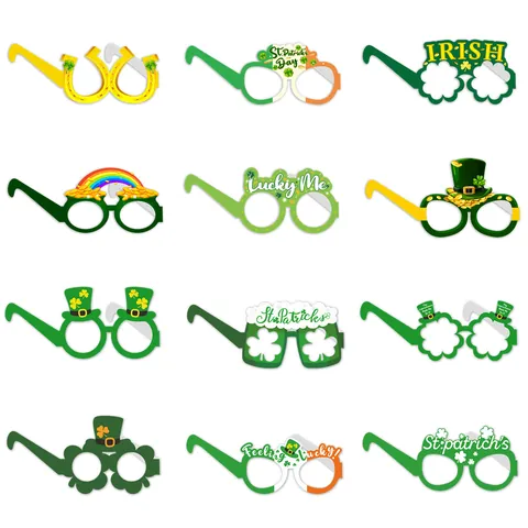 St Patrick's Day Party Paper Glasses Irish Festival Shamrock Leprechaun Hat Pot Of Gold Rainbow Photo Props Accessories