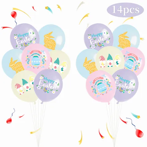 Ballons en Latex Joyeuses Pâques Couleur Macaron Motif Lapin Oeuf Gnomes Décoration de Fête Festive Pour Célébration