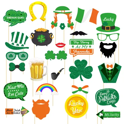 St. Patrick's Day Foto-rekwisieten Groene Klaver Hoge Hoed Bril Snor Ierse Feestversieringen Voor Festival Viering