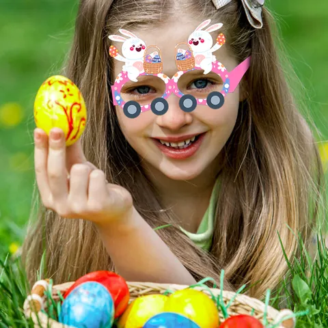 Easter Paper Glasses Frame Cartoon Bunny Chick Egg Pattern Party Decoration For Kids Adults Photo Booth Props Festive Party Accessories