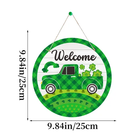 St Patrick's Day Door Hanger Paper Hanging Decoration Shamrock Leprechaun Green Plaid Welcome Sign For Irish Festival Home Party Decor