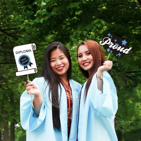 Graduation 2026 Photo Booth Props Kit Glitter Blue Black Paper Graduation Party Decorations School Celebration Photo Props