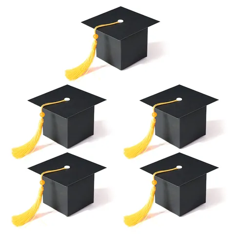 Cajas de Regalo en Forma de Birrete de Graduación Con Borlas Amarillas Cajas de Dulces de Cartulina Mate Negra para Graduación