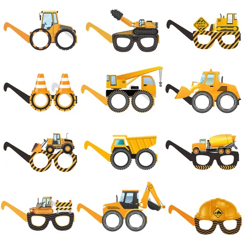 Construction Vehicle Paper Glasses Excavator Bulldozer Theme Birthday Party Decorative Props For Kids Boys Fun Eyewear