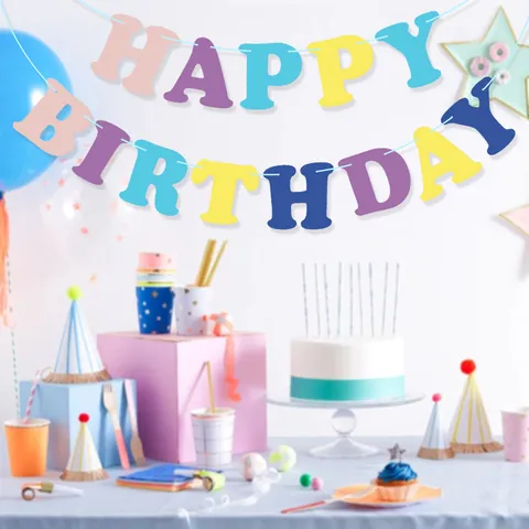 Macaron Happy Birthday Banner Paper Pull Flag Pastel Letter Garland For Kids Birthday Party Decoration Girl Princess Party Supplies