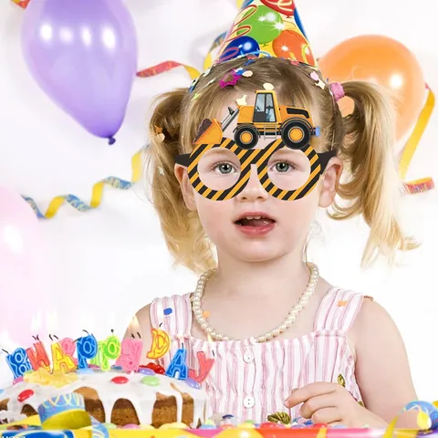 Construction Vehicle Paper Glasses Excavator Bulldozer Theme Birthday Party Decorative Props For Kids Boys Fun Eyewear