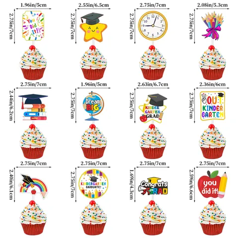 Pre-K Grad 2026 Cake Toppers Rainbow Graduation Cap Cupcake Picks For Kindergarten Graduation Party Decorations Paper Cake Inserts