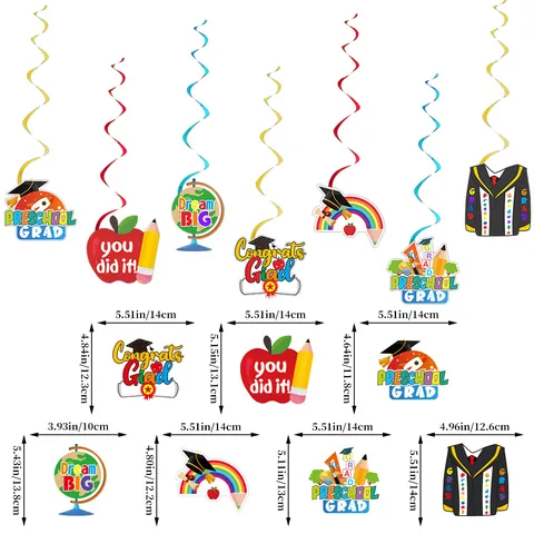 Preschool Graduate Glitter Banner And Hanging Swirls Kindergarten Graduation Party Decorations Classroom School Venue Backdrop Decor