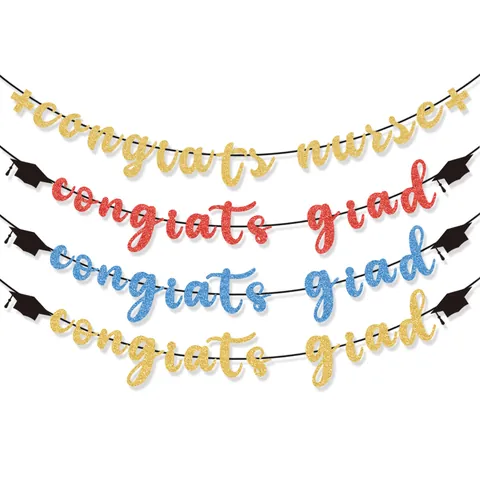 Striscione Glitterato Congrats Grad Congrats Nurse Decorazione Stagione Laurea Ghirlanda per Festa Cerimonia Ornamento Sospeso Tocco Croce