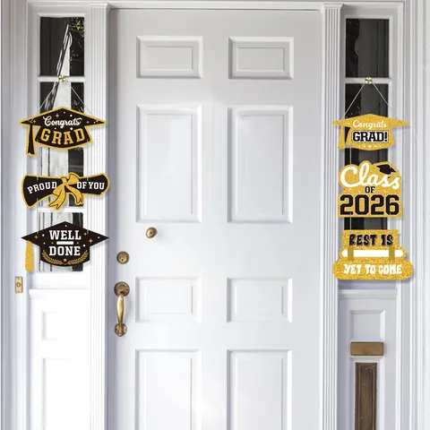 2026 Graduation Season Door Sign Decoration Class Of 2026 Congrats Grad Banner Doctoral Hat Scroll Glitter Ornaments