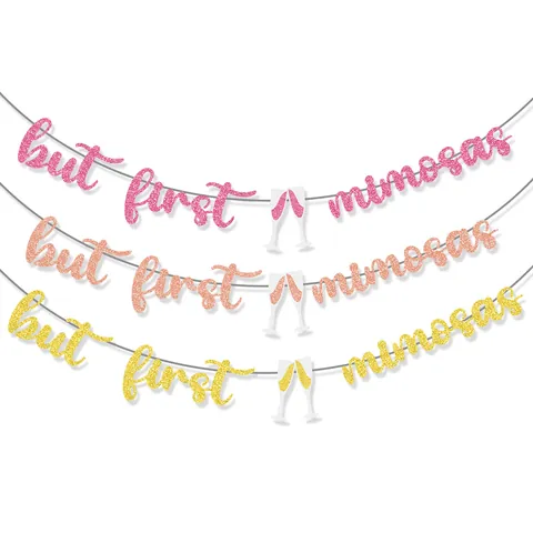 Glitter But First Mimosas Banner For Mother's Day Party Brunch Decoration Paper Garland Pink Gold Rose Gold Supplies