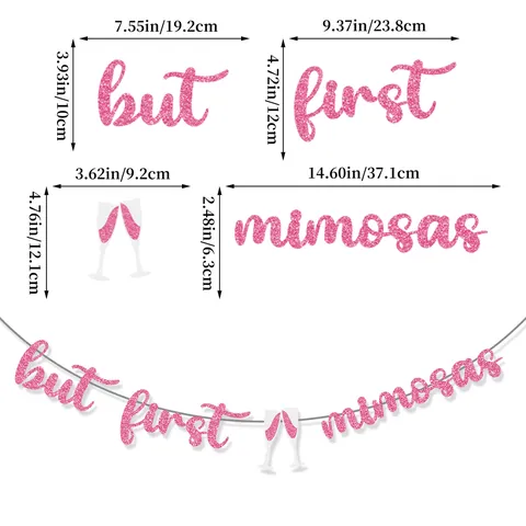 Glitter But First Mimosas Banner For Mother's Day Party Brunch Decoration Paper Garland Pink Gold Rose Gold Supplies