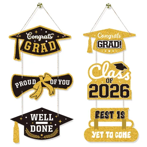 2026 Graduation Season Door Sign Decoration Class Of 2026 Congrats Grad Banner Doctoral Hat Scroll Glitter Ornaments