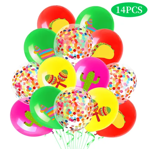 Ensemble de Ballons de Fête Fiesta Mexicaine Cactus Taco Pinata Maracas Ballons en Latex Avec Confettis Colorés pour Festival