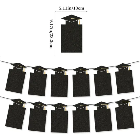 Graduation Photo Banner Doctoral Cap Glitter Paper Photo Frame With Golden Tassels For Graduation Party Decorations School Ceremony Display