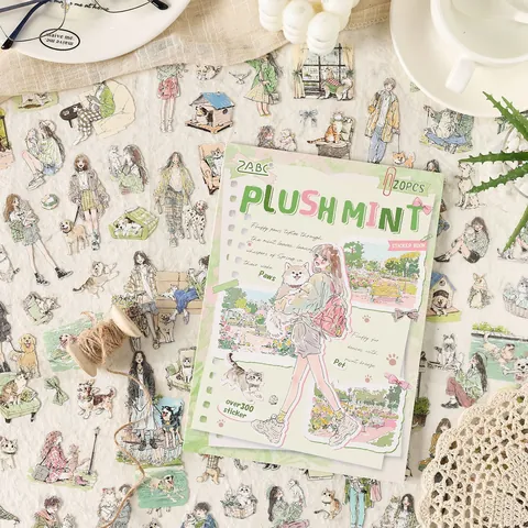 Waterproof PET Sticker Book Hand Drawn Girl Pet Life Scene Decorative Stickers For Scrapbooking Journaling DIY Creative Decor