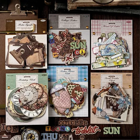 Adesivi Scrapbooking in Carta Telata Vintage Etichette Decorative in Cartone Rigido per Fai da Te Artigianato e Diari
