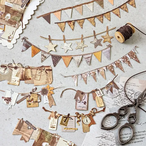 Adesivi in Cartoncino Svuotati Tagliati al Laser Vintage 10 Pezzi per Scrapbooking Junk Journal DIY Decorativo Carta Banner Etichette