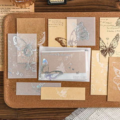 Vintage Scrapbooking Material Pack Kraft Tracing Paper Silver Stamping Butterfly Tree Jellyfish Floral DIY Decoration