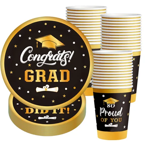 Congrats Grad Disposable Tableware For Graduation Party Paper Plates Cups Plastic Knives Forks Spoons Decorative Party Tableware Supplies