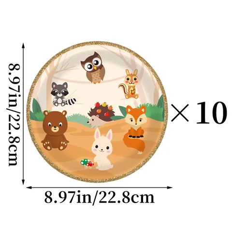 Woodland Animal Party Tableware Jungle Theme Disposable Paper Plates And Cups Brown Cutlery For Kids Birthday Decorations