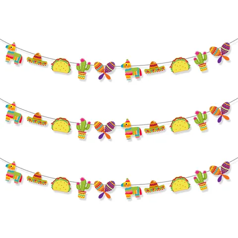 Bannière De Fête Mexicaine Fiesta Guirlande Avec Sombrero Taco Cactus Pinata Bandière En Papier Coloré Pour Carnaval Anniversaire Décor