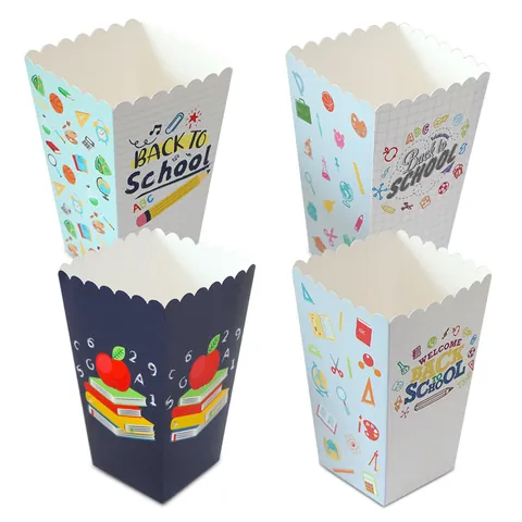 Back To School Popcorn Boxes Paper Treat Boxes For Classroom Party Supplies Assorted School Elements Snack Containers