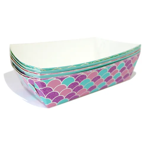 Mermaid Theme Party Disposable Paper Food Trays Popcorn Boxes Candy Serving Trays For Kids Birthday Ocean World Party Decoration