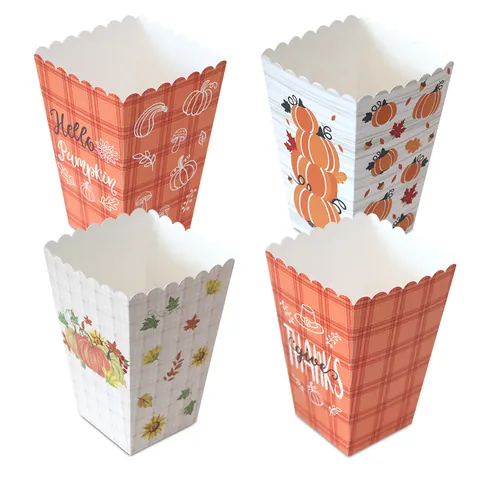 Thanksgiving Pumpkin Popcorn Boxes Autumn Harvest Party Favors Paper Snack Treat Containers For Cookies Candies Fall Festival Supplies