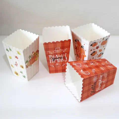 Thanksgiving Pumpkin Popcorn Boxes Autumn Harvest Party Favors Paper Snack Treat Containers For Cookies Candies Fall Festival Supplies