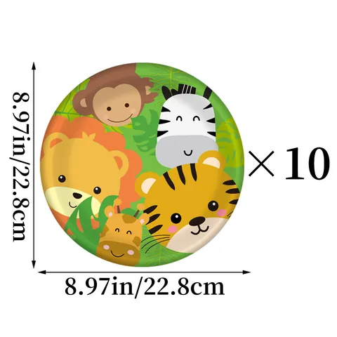 Jungle Safari Thema Verjaardag Feest Wegwerpservies Cartoon Dier Papieren Bord Beker Groen Plastic Mes Vork Lepel
