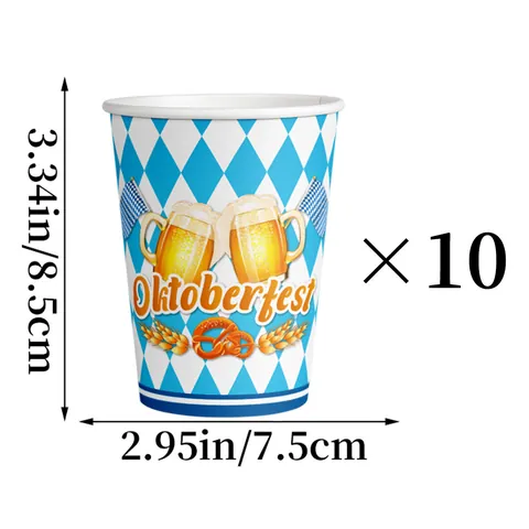 Stoviglie per Festa Oktoberfest Motivo Scacchi Blu Bianco Bavarese Piatti Bicchieri di Carta Usa e Getta Posate in Plastica