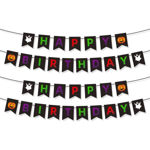 Halloween Party Ghost Pumpkin Happy Birthday Paper Banner Swallowtail Bunting For Haunted House Home Indoor Party Decorations